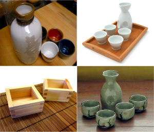 Many types of Sake servers and cups