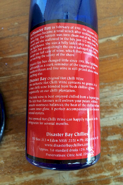 Hot Chili Wine cloese up of rear label)