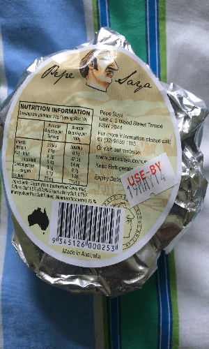 Back label of butter from Australia